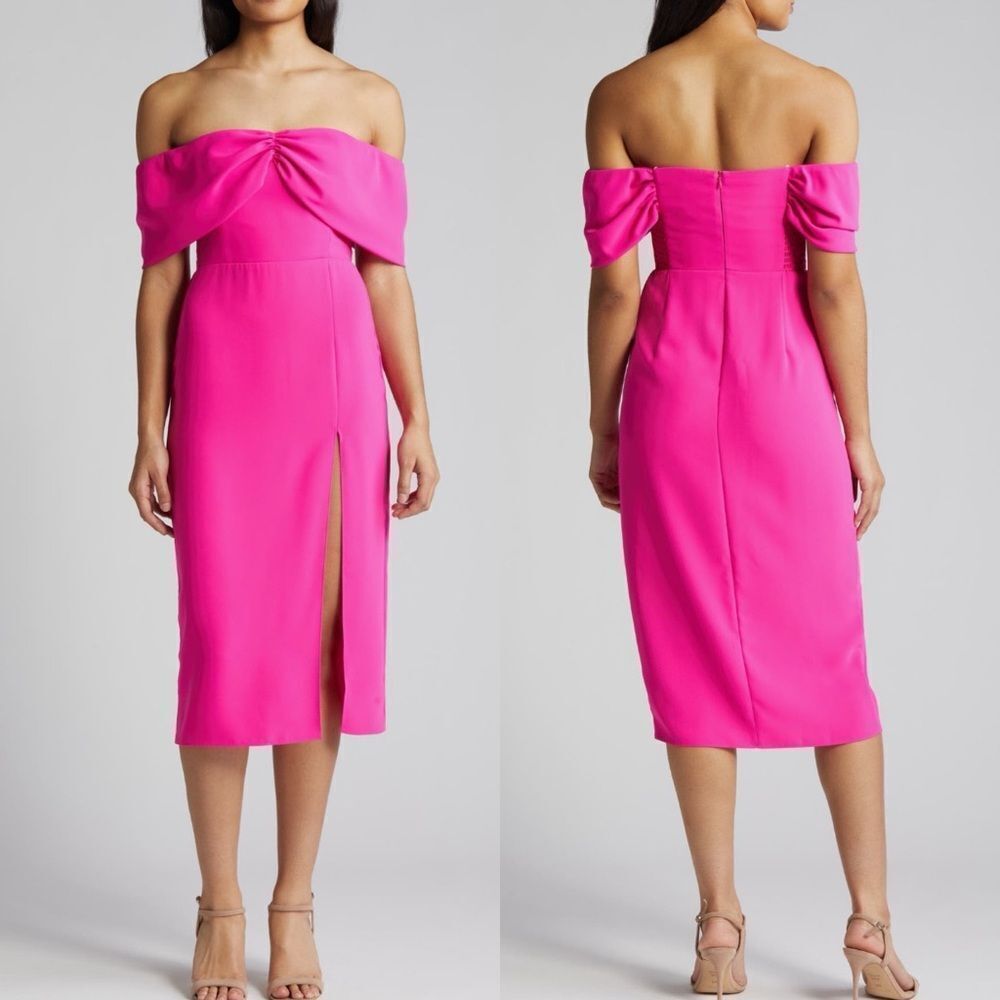 Amanda Uprichard Darien Off the Shoulder Cocktail Dress, Hot Pink, Large,‎ NWT